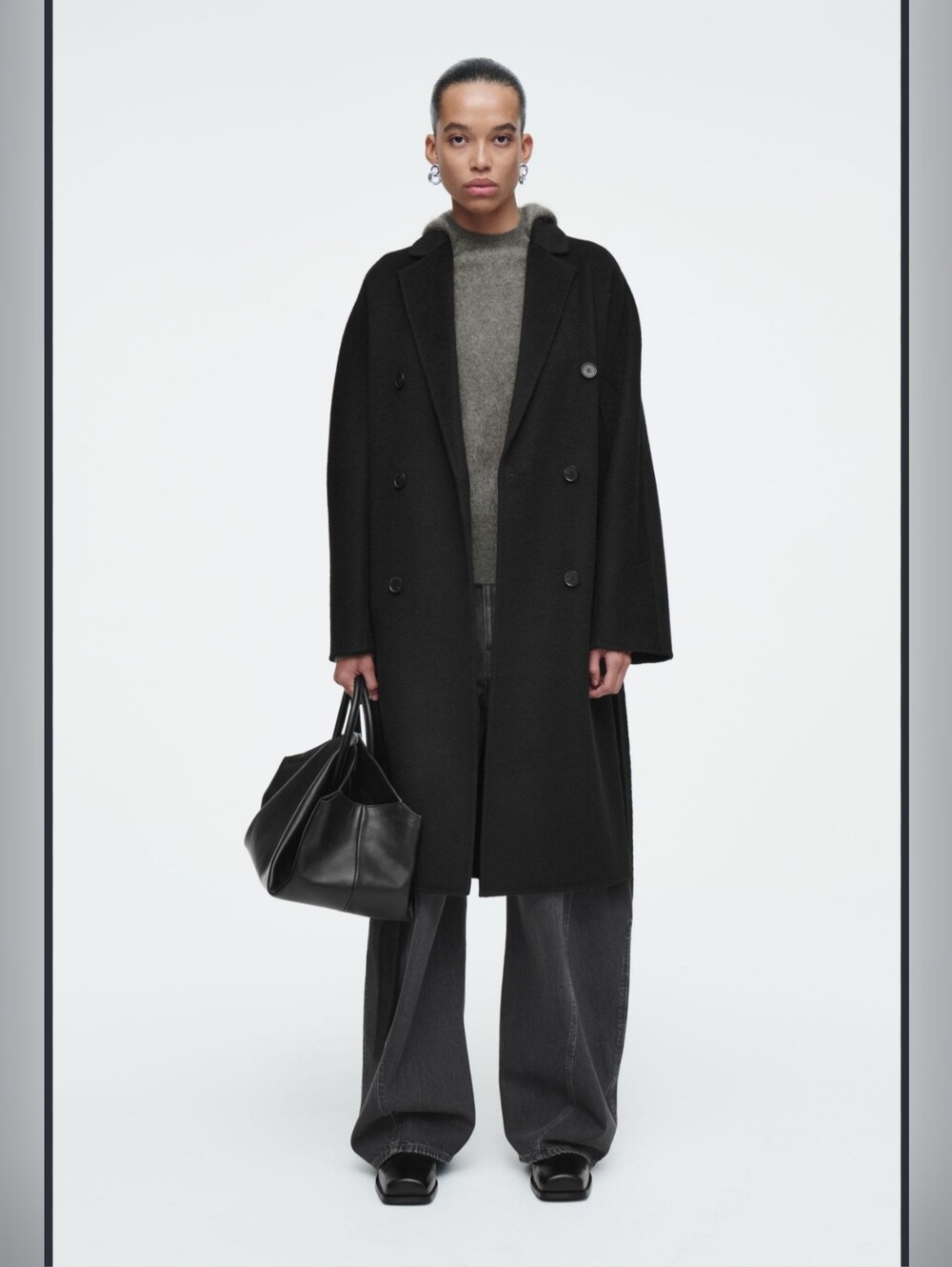 COS Black Wool Cashmere Double Breasted Coat Jacket Size 4 Small